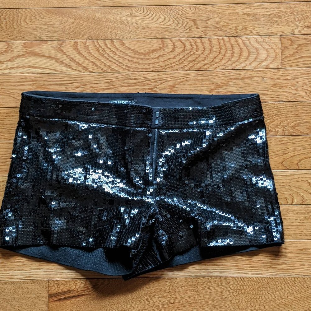 Express Women's Black Sequin Shorts Size 4